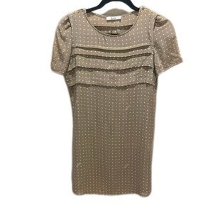 Relish 100% Silk Beige Polka Dot Shift Dress, Size S